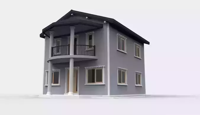 Blue House with one floor Greek columns