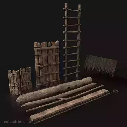 Next Gen AAA Wooden House Fitting Elements and Decorations Low-poly 3D model