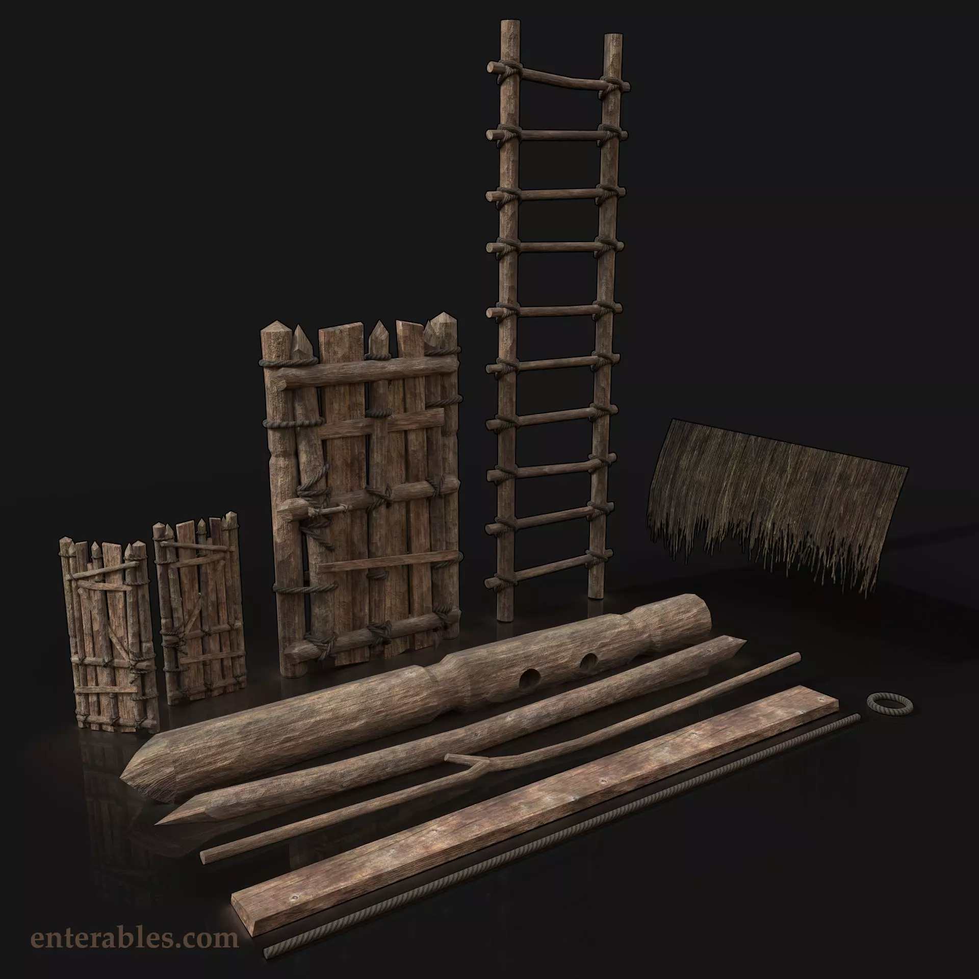 Next Gen AAA Wooden House Fitting Elements and Decorations Low-poly 3D model_0