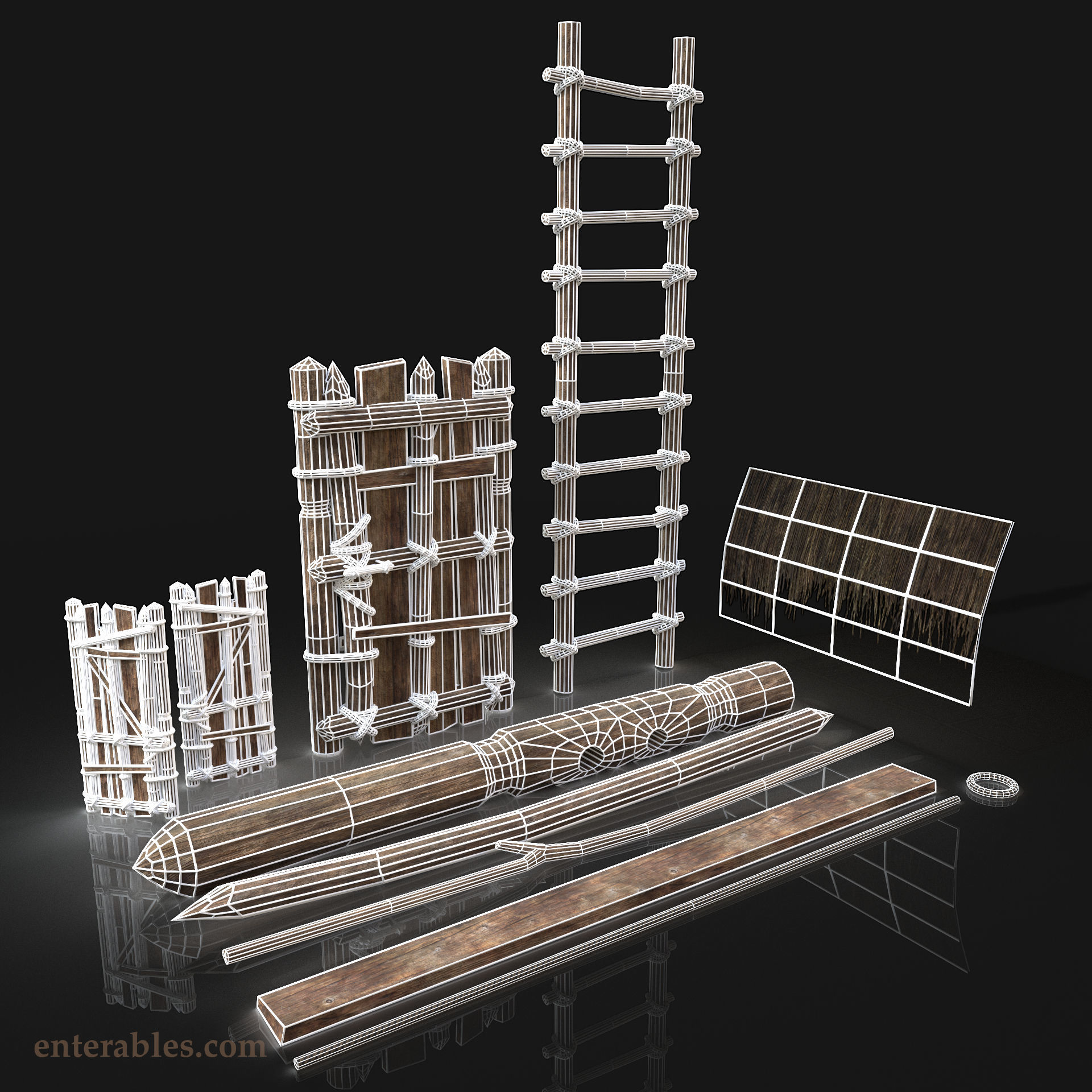 Next Gen AAA Wooden House Fitting Elements and Decorations Low-poly 3D model_1