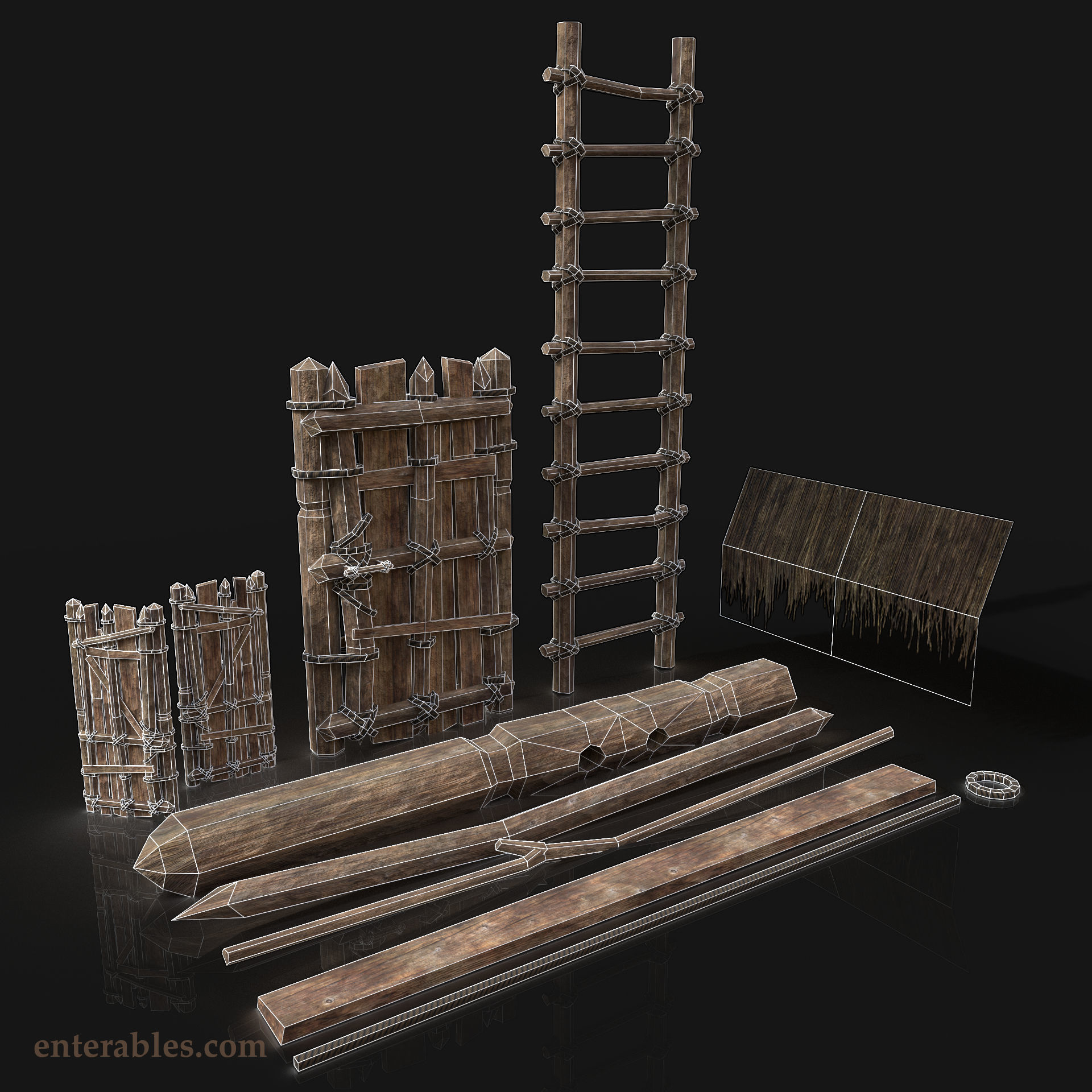 Next Gen AAA Wooden House Fitting Elements and Decorations Low-poly 3D model_2