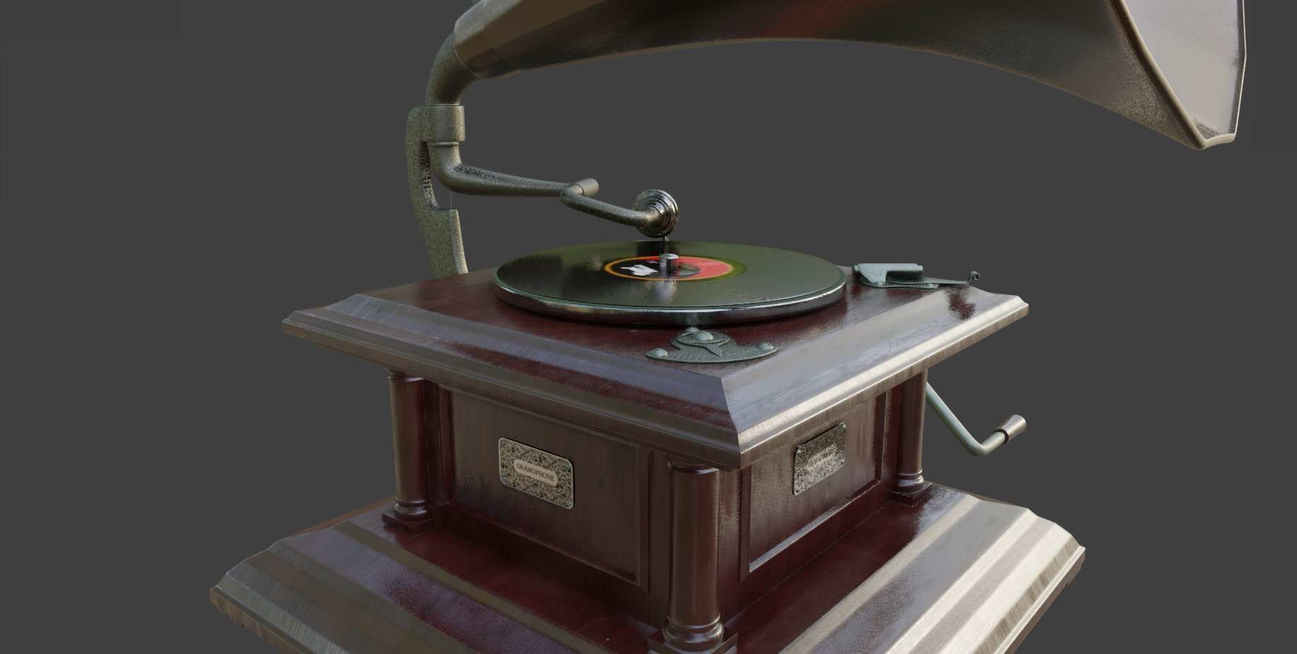 Gramophone Phonograph Low-poly 3D model_11