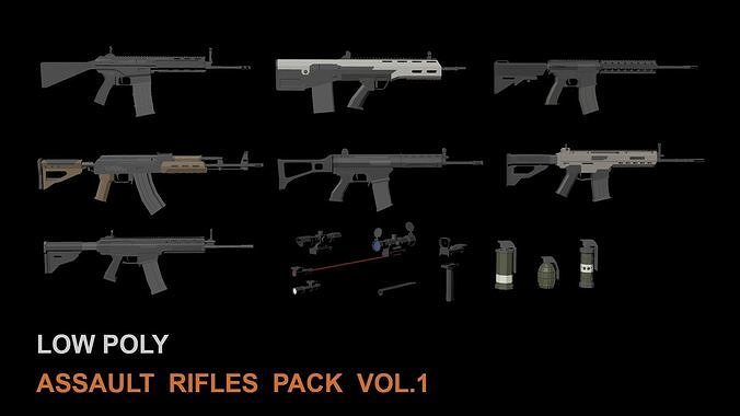 LOWPOLY - ASSAULT RIFLES VOL1 Low-poly 3D model