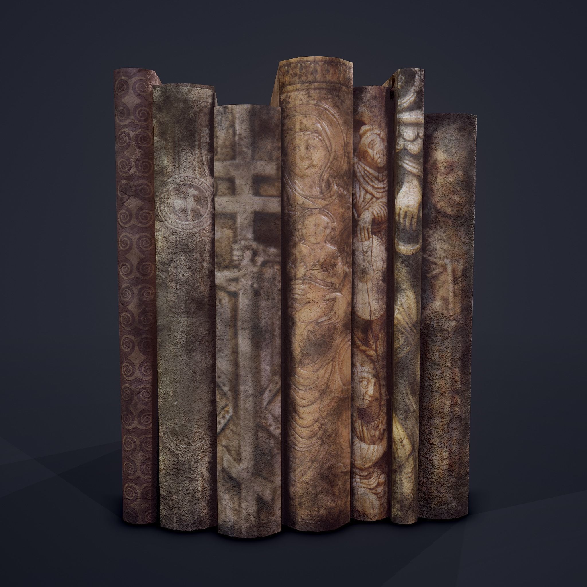 Medieval Books Row 1 Design 1  Low-poly 3D model_7