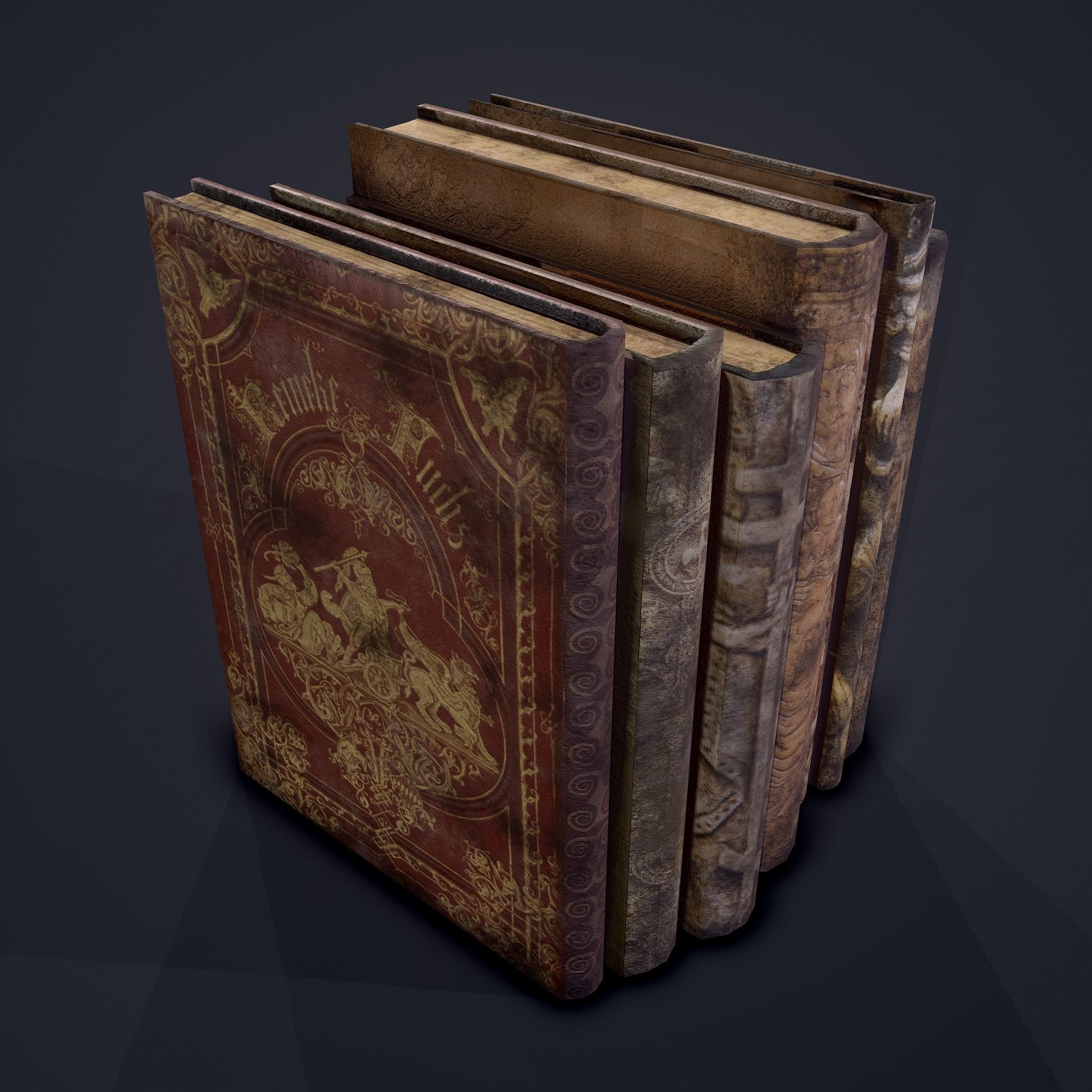 Medieval Books Row 1 Design 1  Low-poly 3D model_6