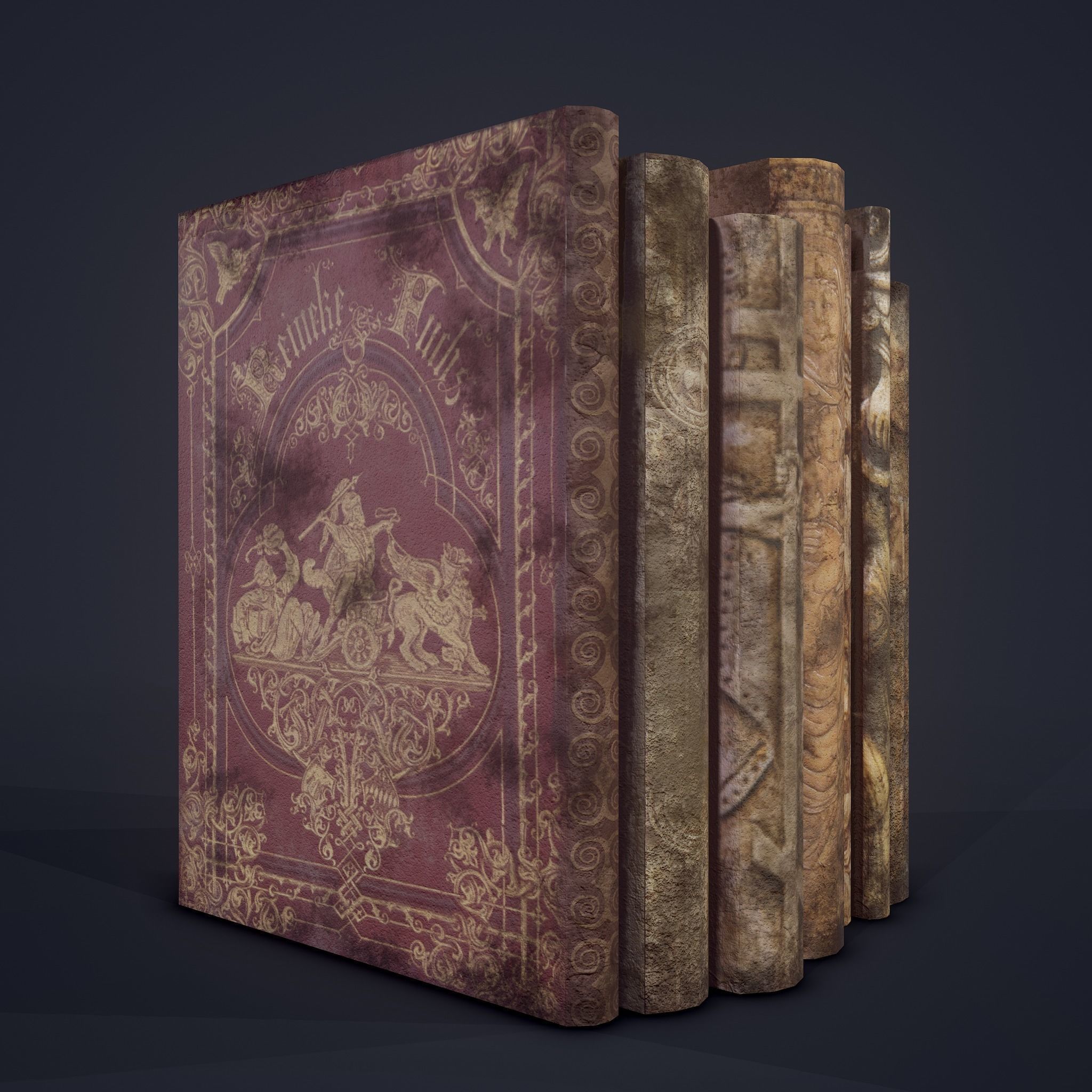 Medieval Books Row 1 Design 1  Low-poly 3D model_23