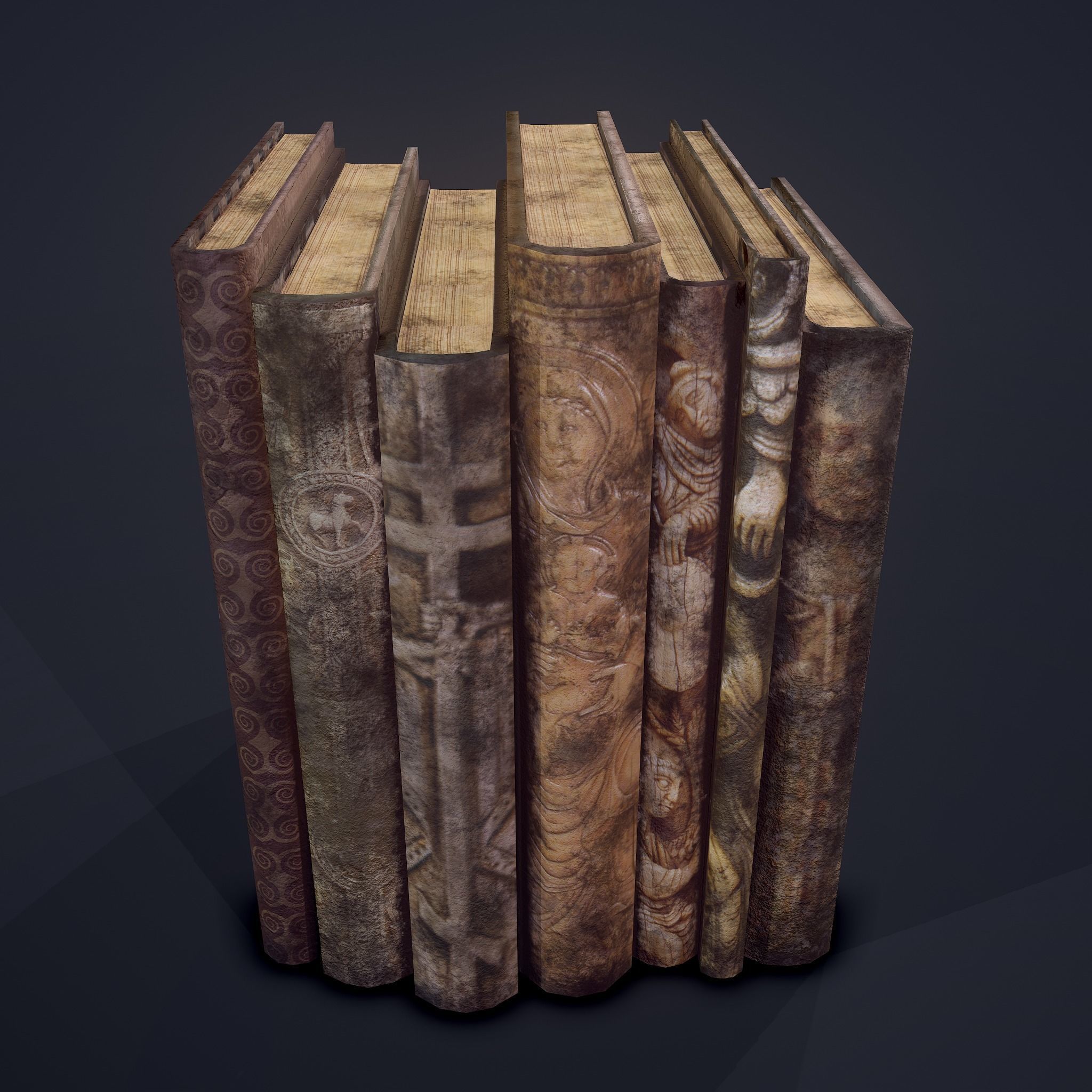 Medieval Books Row 1 Design 1  Low-poly 3D model_8