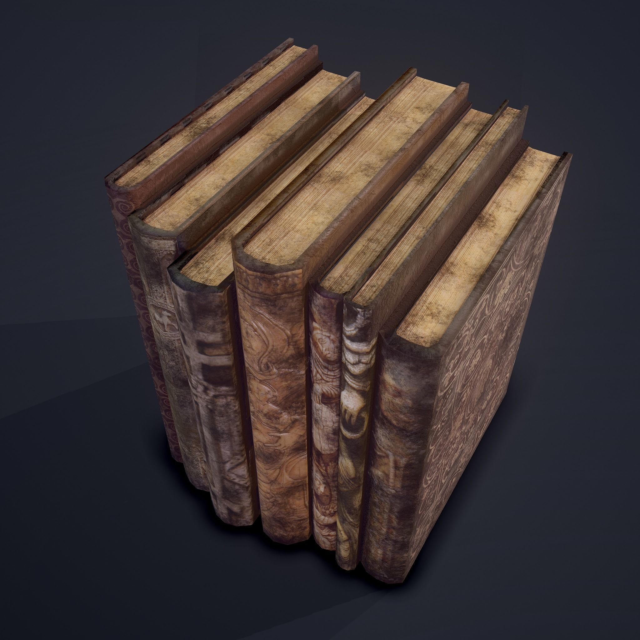 Medieval Books Row 1 Design 1  Low-poly 3D model_5
