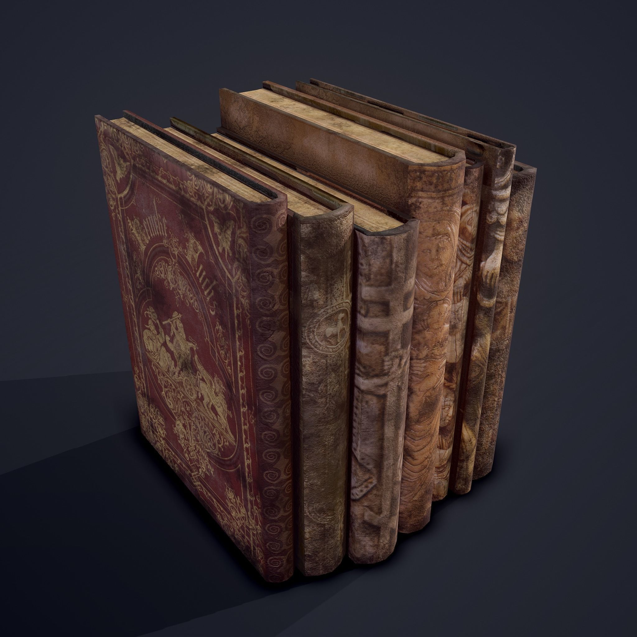 Medieval Books Row 1 Design 1  Low-poly 3D model_3
