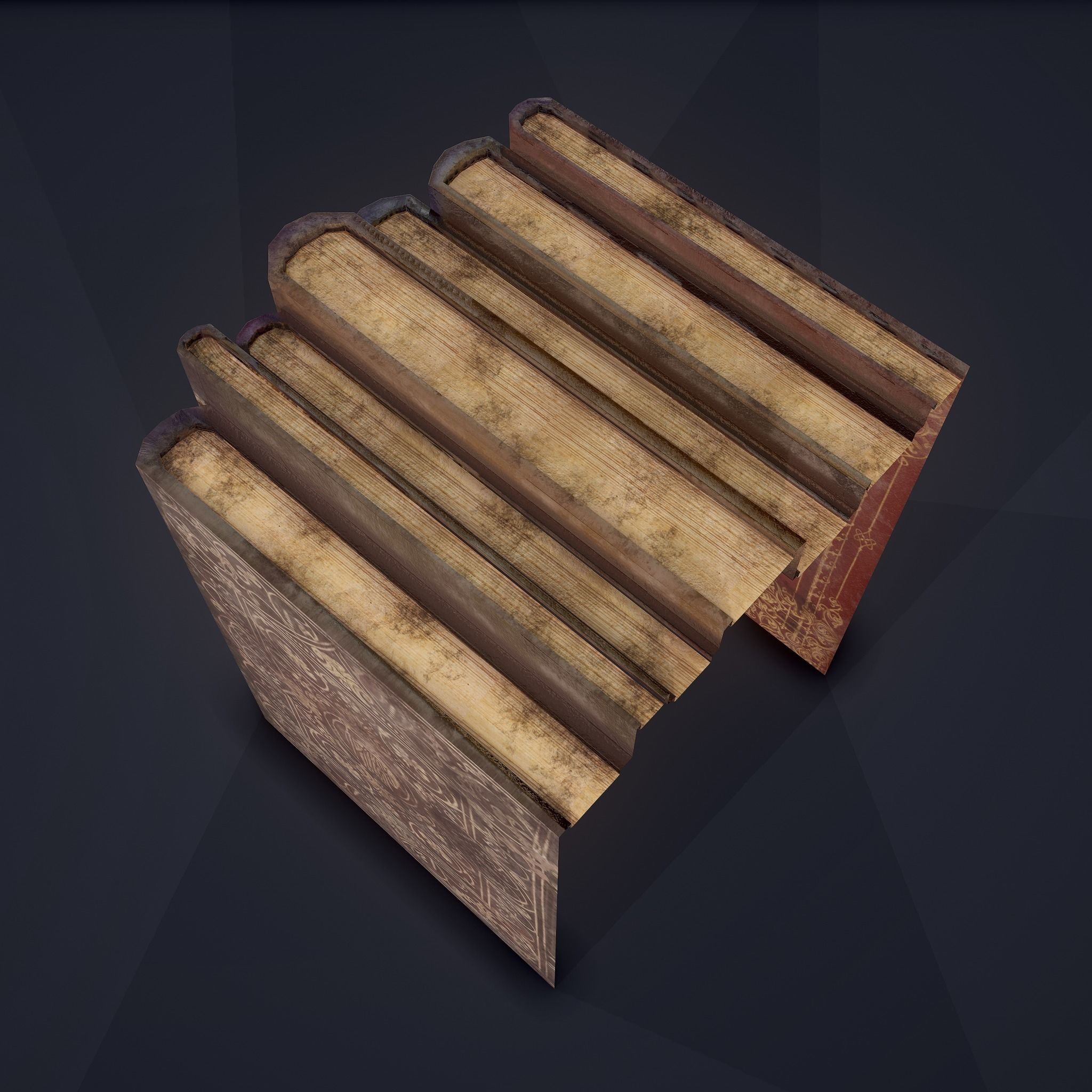 Medieval Books Row 1 Design 1  Low-poly 3D model_14