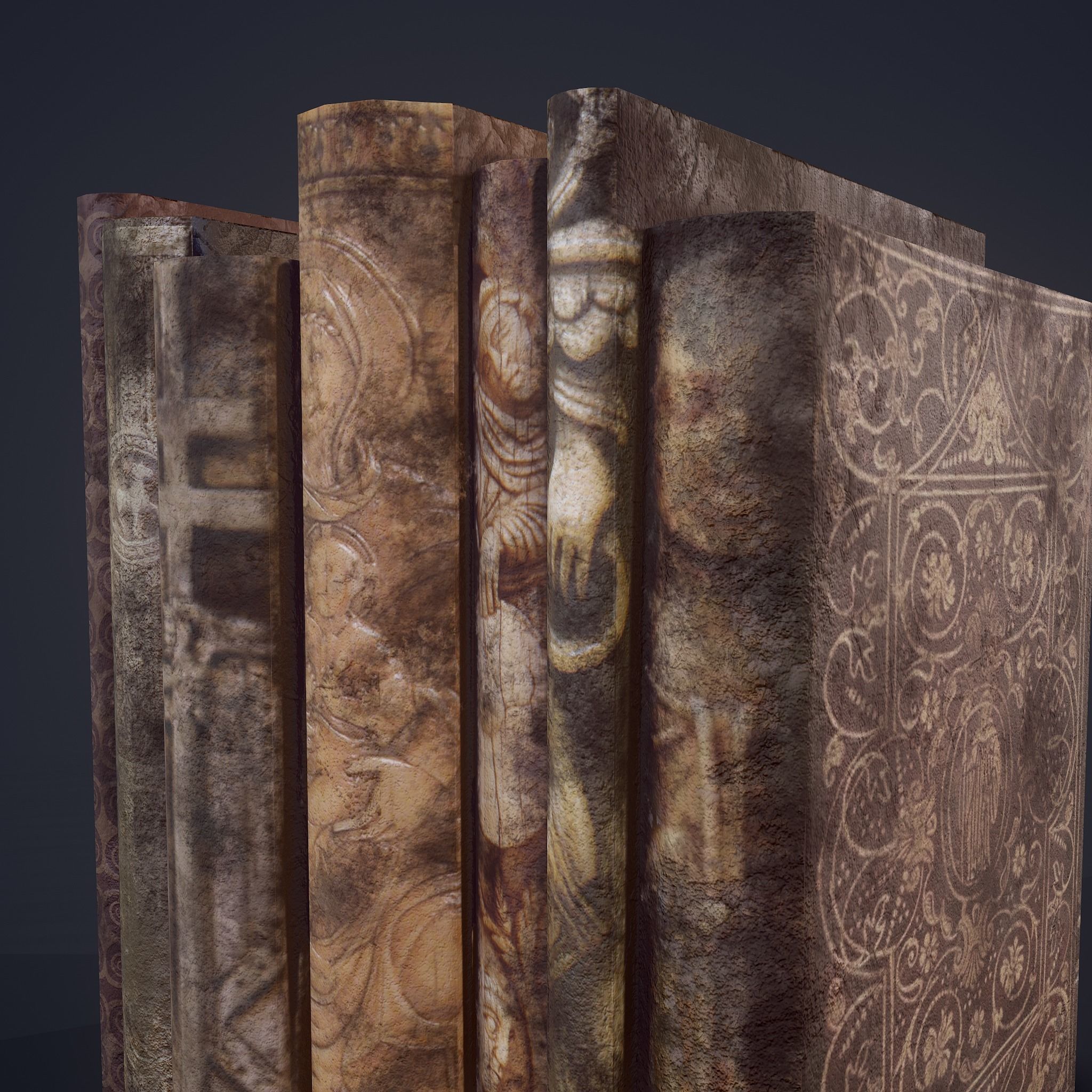 Medieval Books Row 1 Design 1  Low-poly 3D model_10