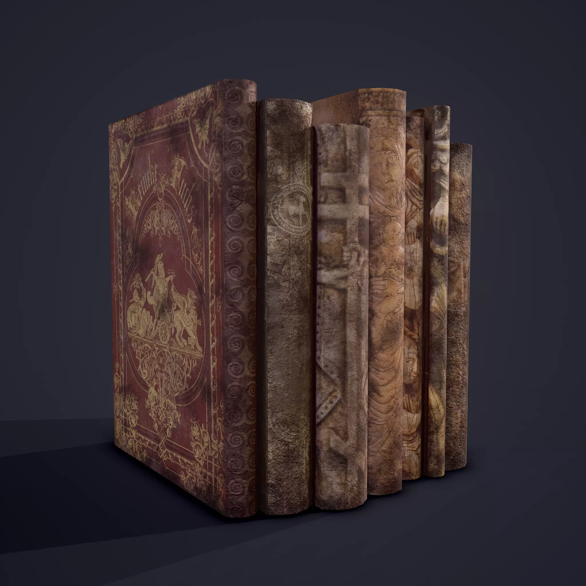 Medieval Books Row 1 Design 1  Low-poly 3D model_0