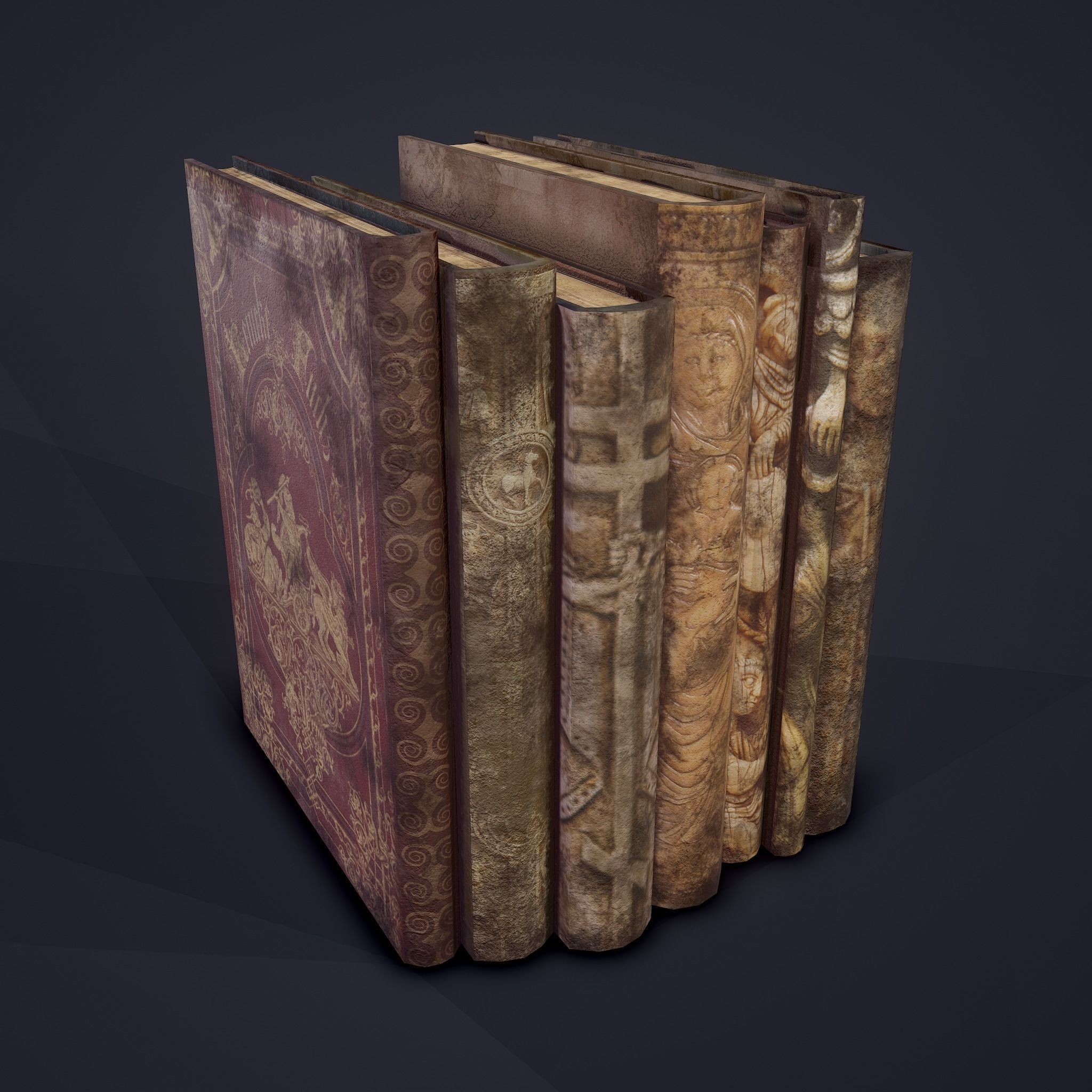 Medieval Books Row 1 Design 1  Low-poly 3D model_25