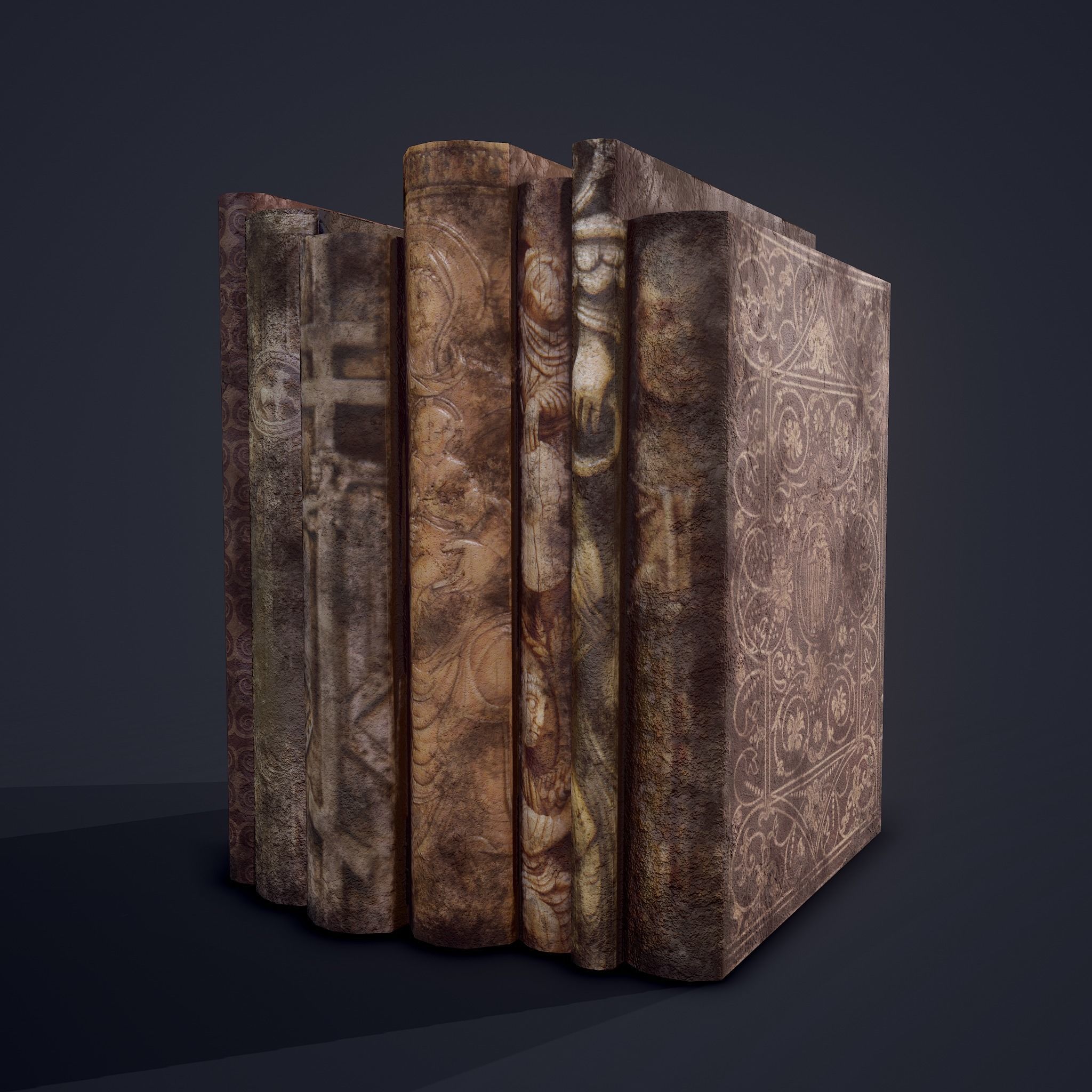 Medieval Books Row 1 Design 1  Low-poly 3D model_4