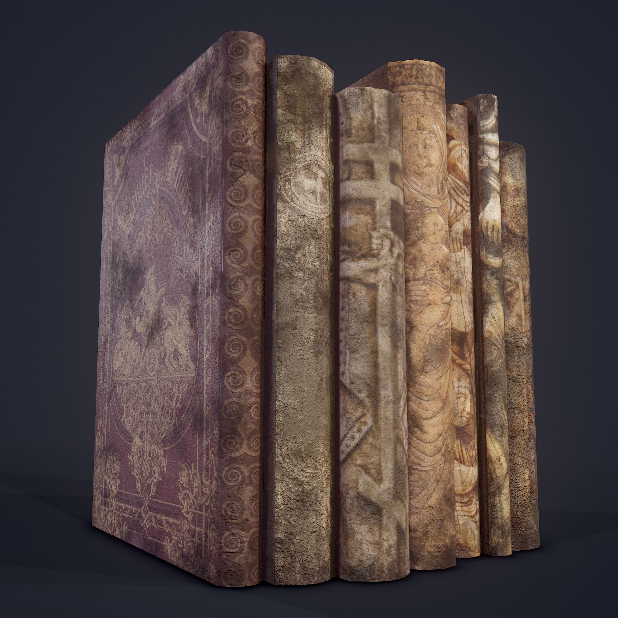 Medieval Books Row 1 Design 1  Low-poly 3D model_17