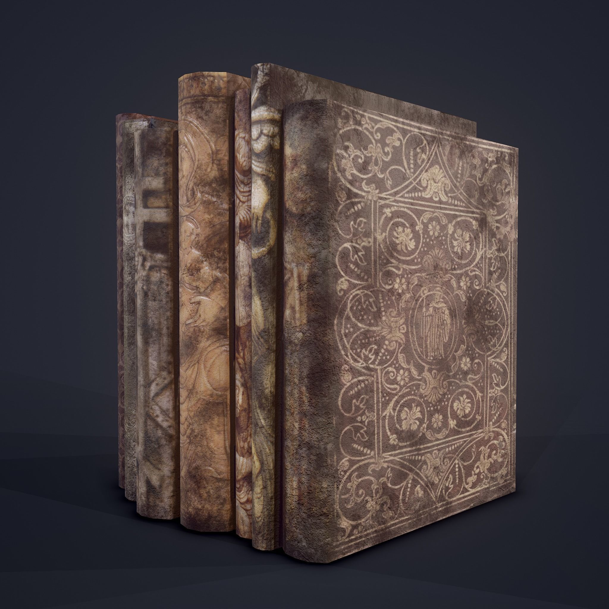 Medieval Books Row 1 Design 1  Low-poly 3D model_12