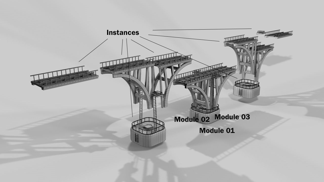 Modular River Railway Bridge 3D model_18