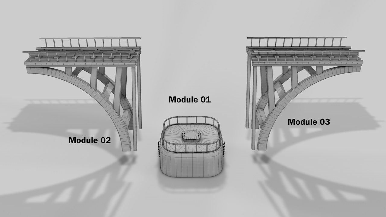 Modular River Railway Bridge 3D model_17