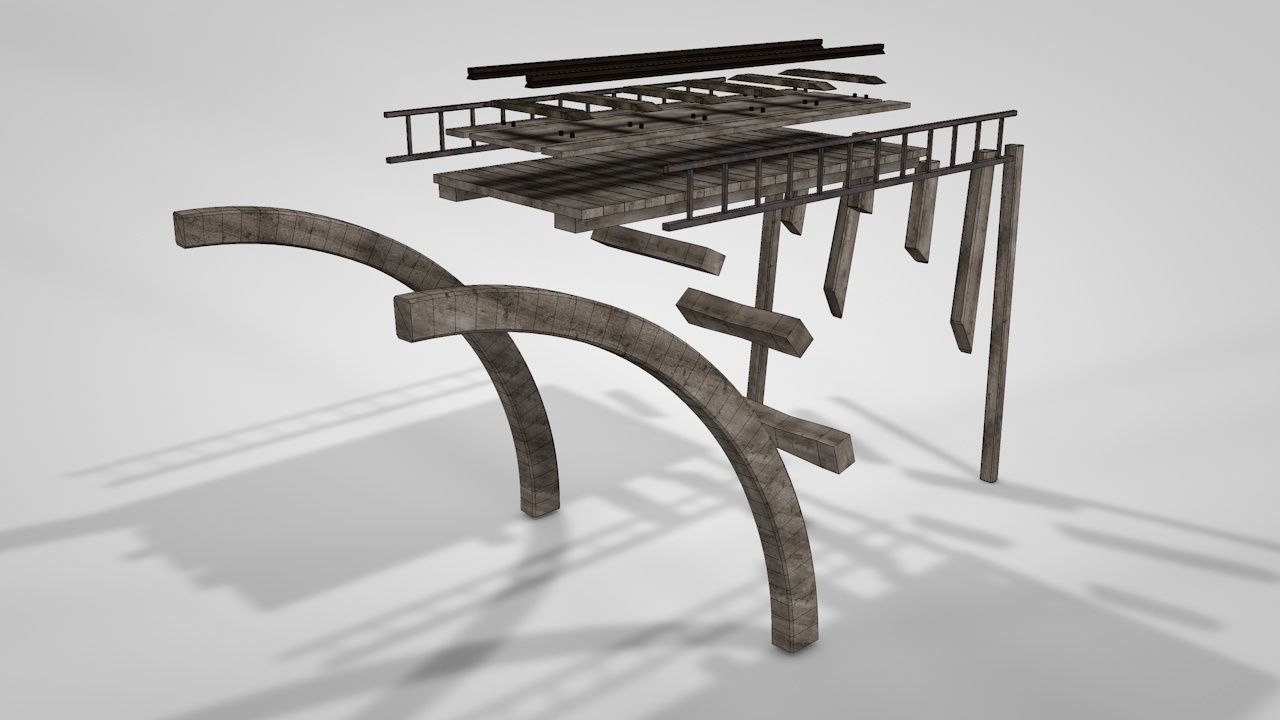 Modular River Railway Bridge 3D model_14