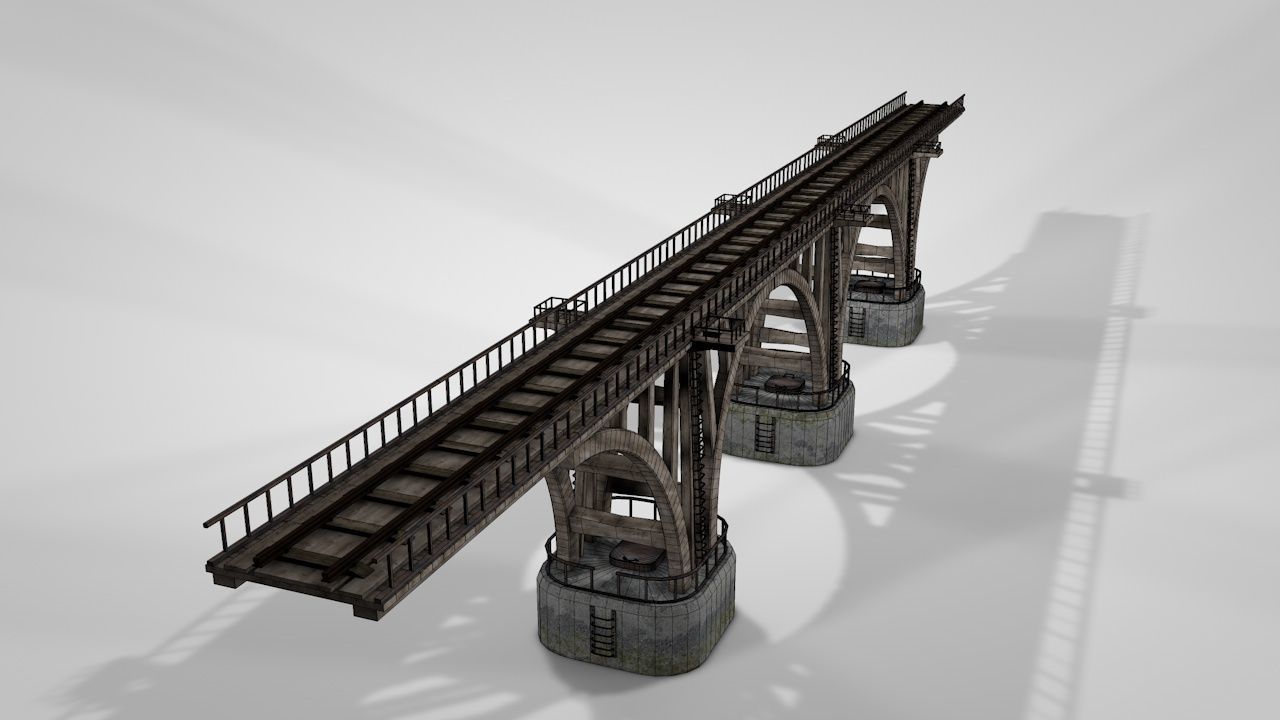 Modular River Railway Bridge 3D model_4