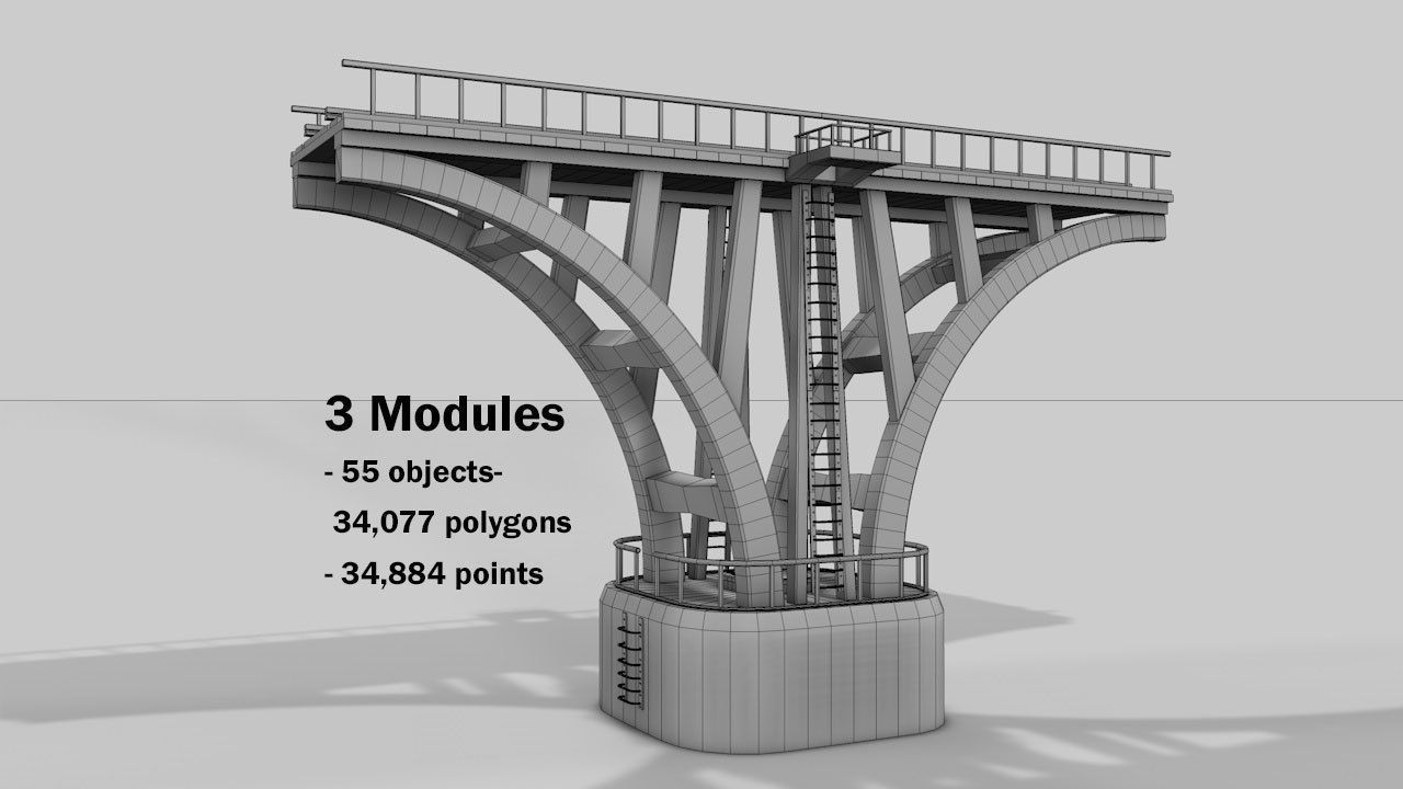 Modular River Railway Bridge 3D model_8