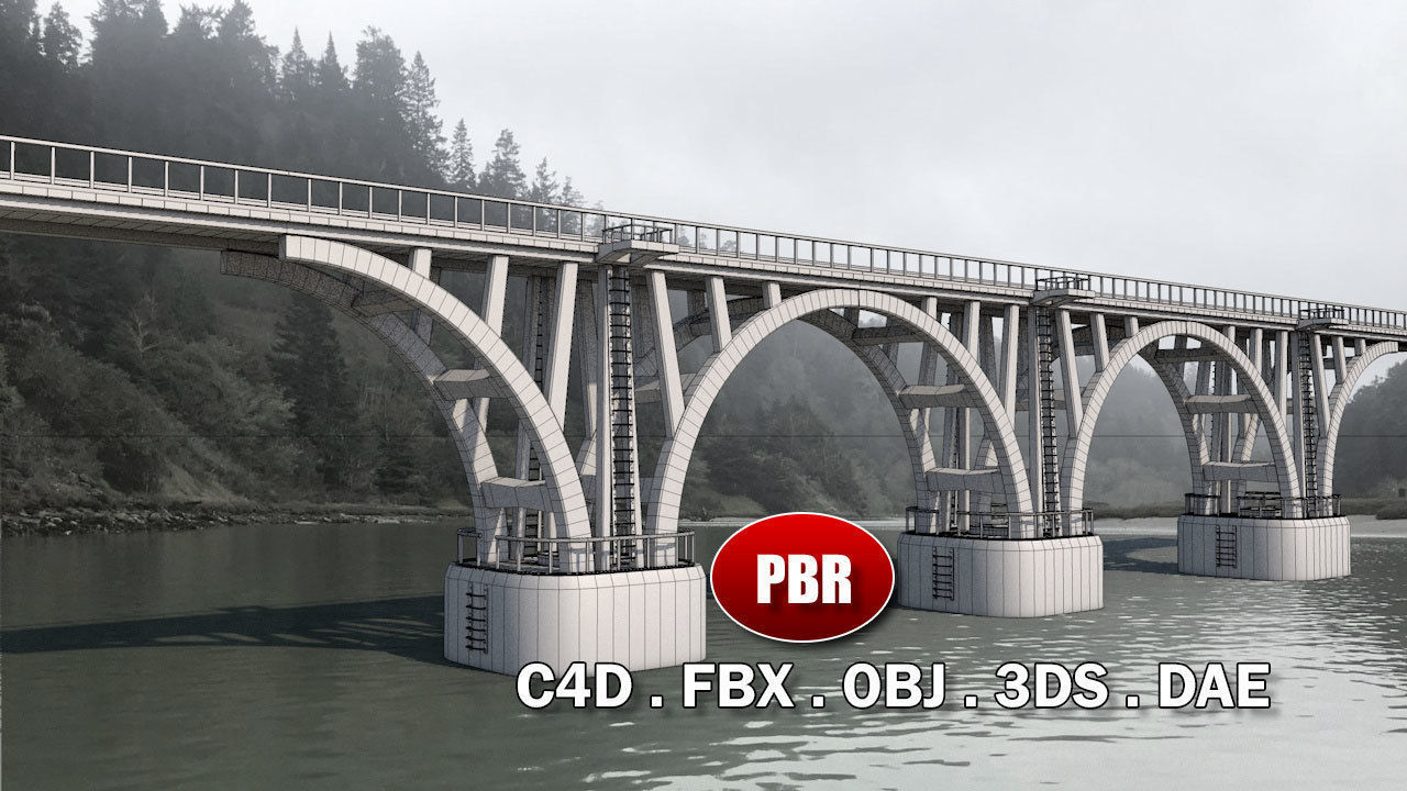 Modular River Railway Bridge 3D model_1