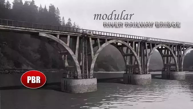 Modular River Railway Bridge 3D model