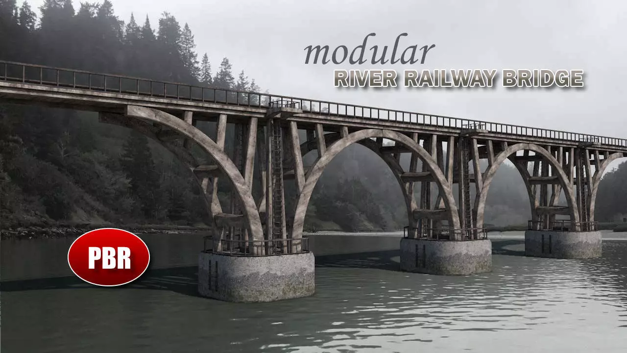 Modular River Railway Bridge 3D model_0