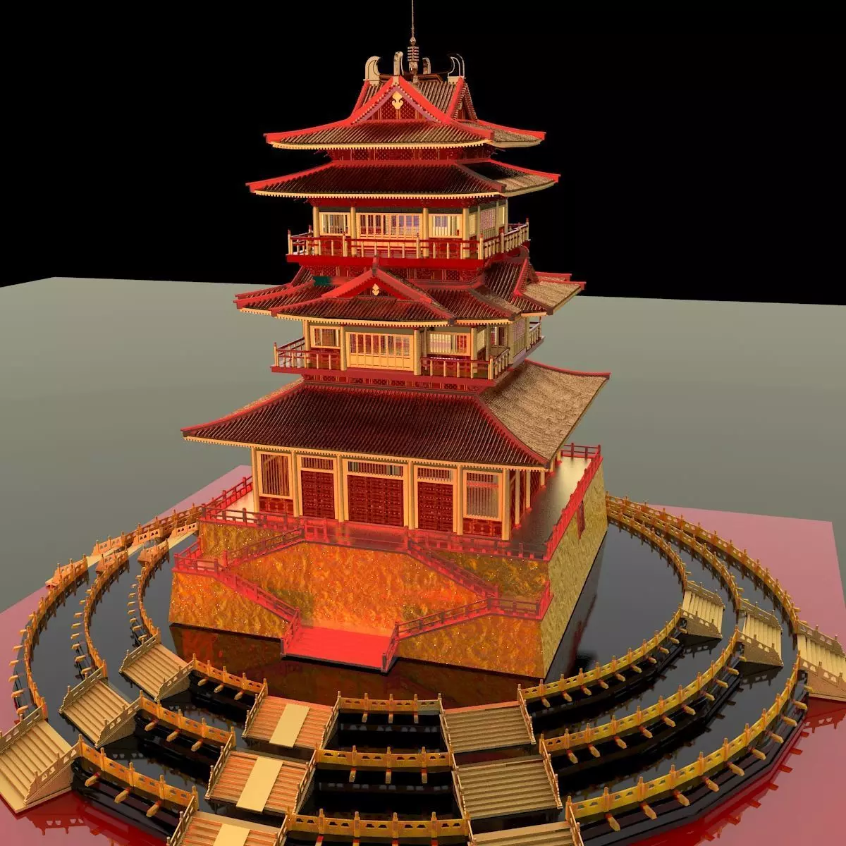 Chinese palace temple  3D model_0