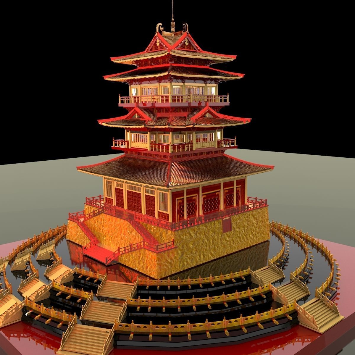 Chinese palace temple  3D model_2