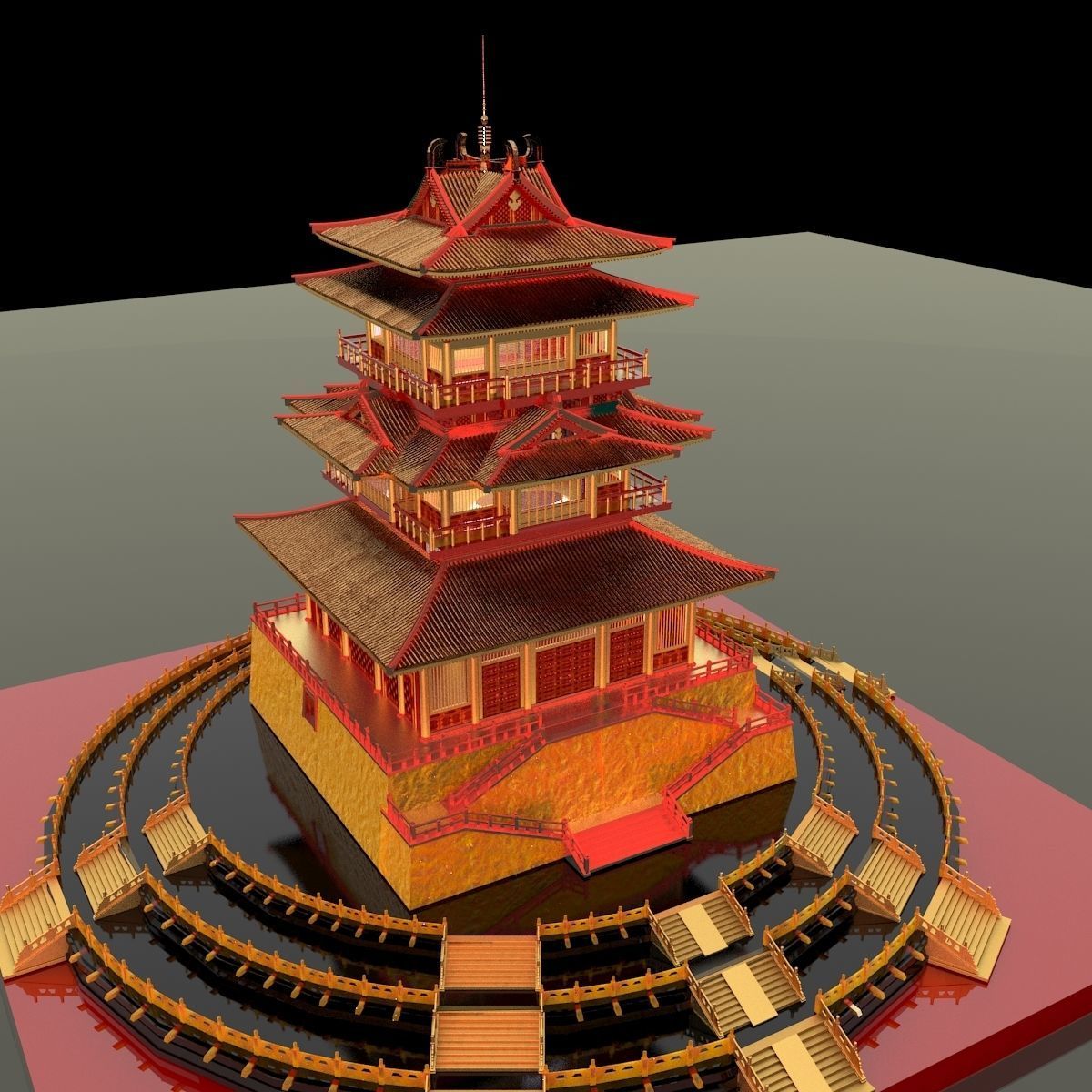 Chinese palace temple  3D model_1