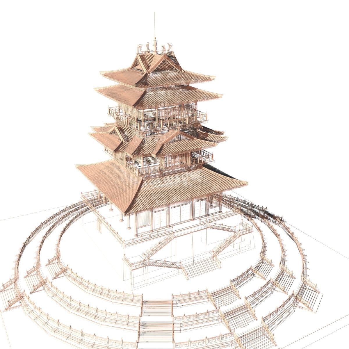 Chinese palace temple  3D model_5