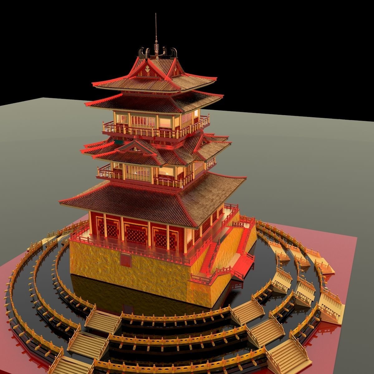 Chinese palace temple  3D model_3