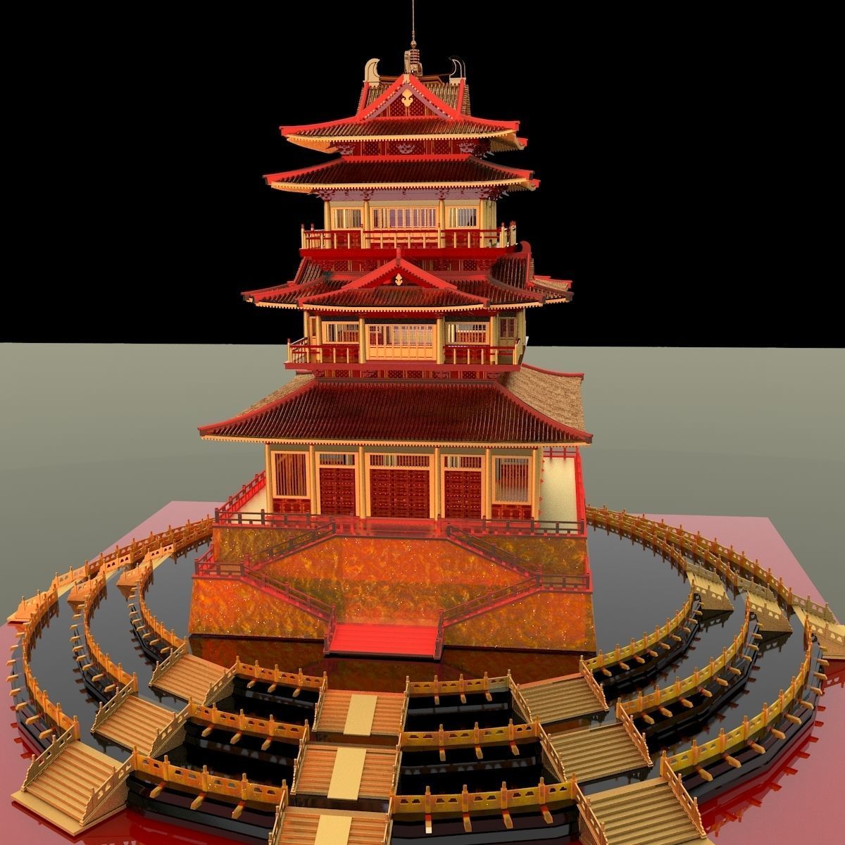 Chinese palace temple  3D model_4