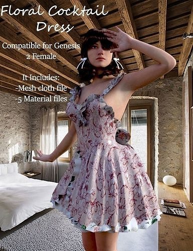 Floral Dress Complete Set-For Genesis Female Free 3D model