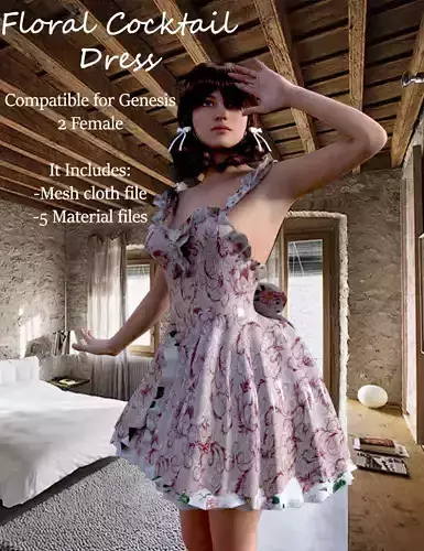 Floral Dress Complete Set-For Genesis Female Free 3D model