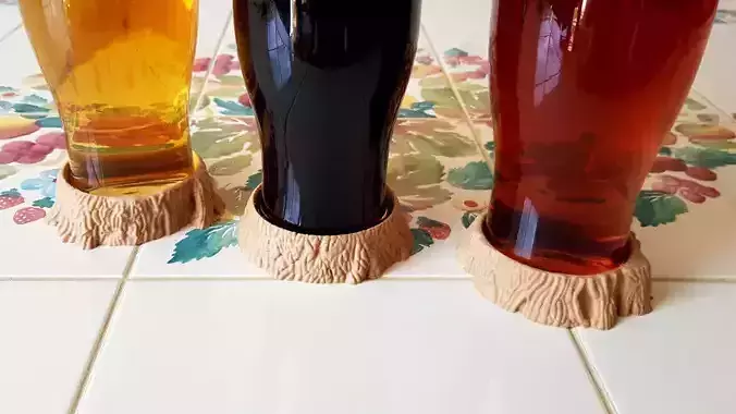 Tree Stump Coaster with Bark Texture Set of 3 3D print model