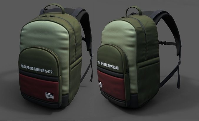 Backpack Camping Generic military color bag baggage pockets  Low-poly 3D model
