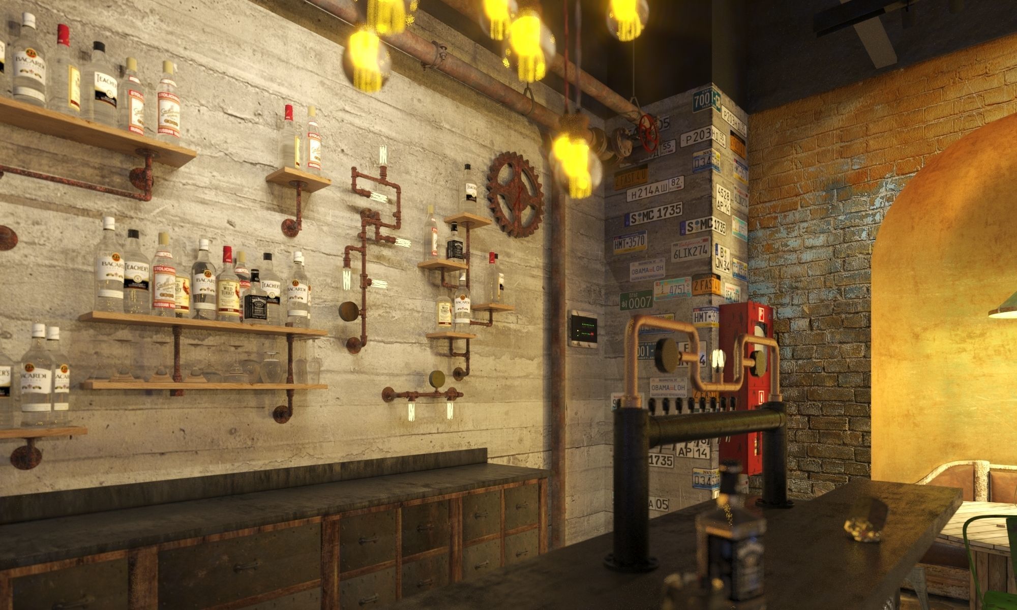 restaurant vintage modern 3D model_1