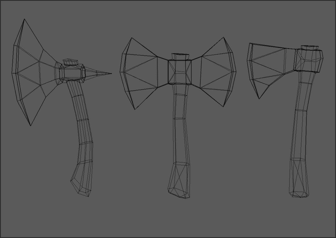 Axe pack in steel and wood Low-poly 3D model_4