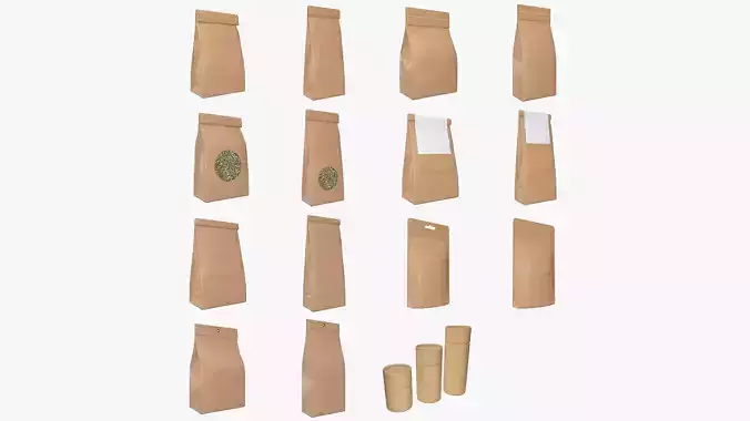 Craft paper food packages  3D Model Collection