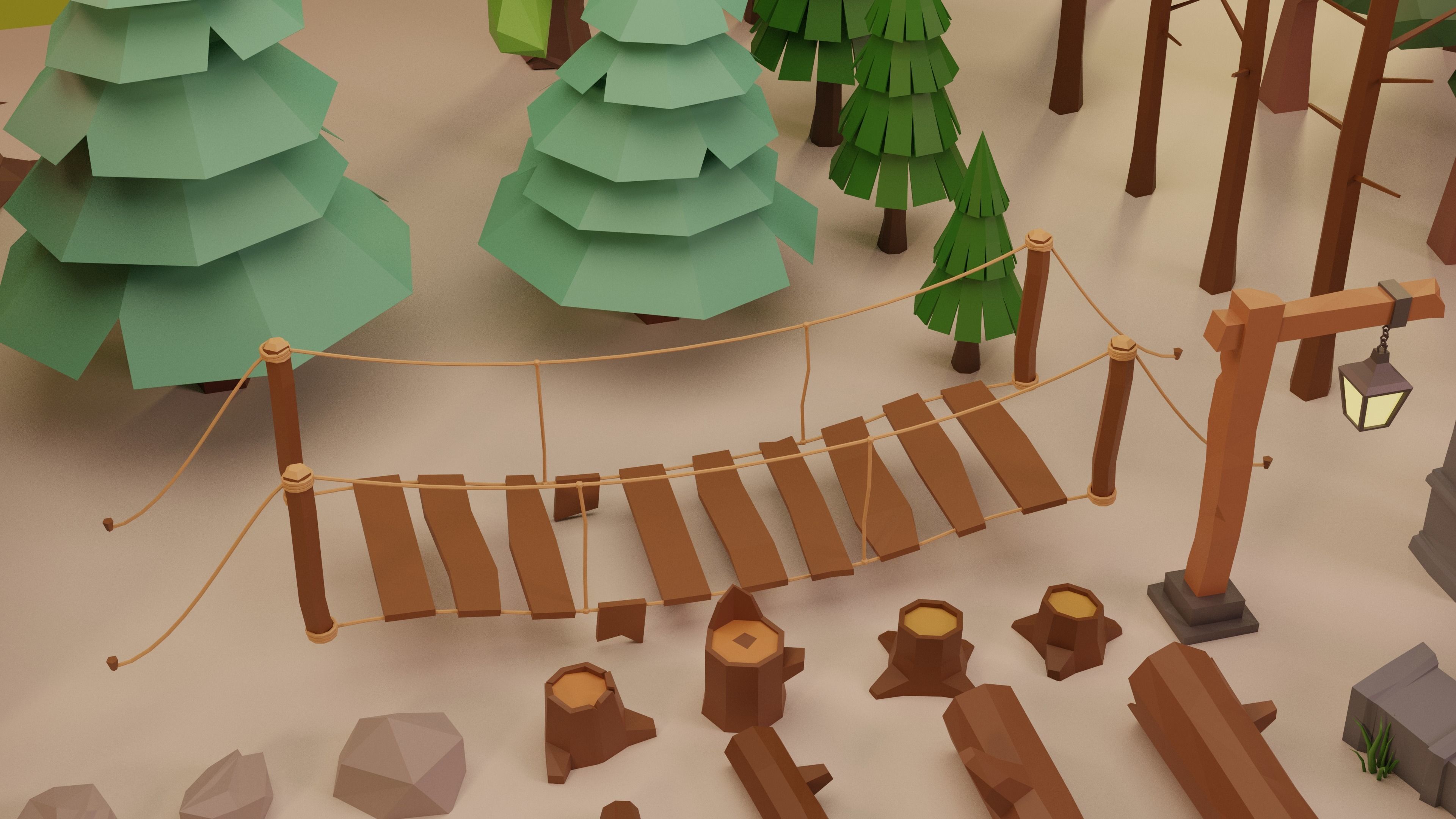 LowPoly Nature - Trees Grass and Rocks Low-poly 3D model_5