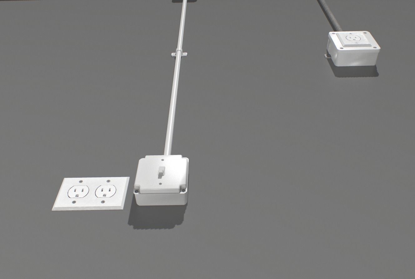 Metal Electric wall wires set Low-poly 3D model_6