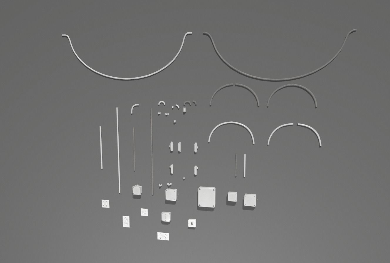 Metal Electric wall wires set Low-poly 3D model_9
