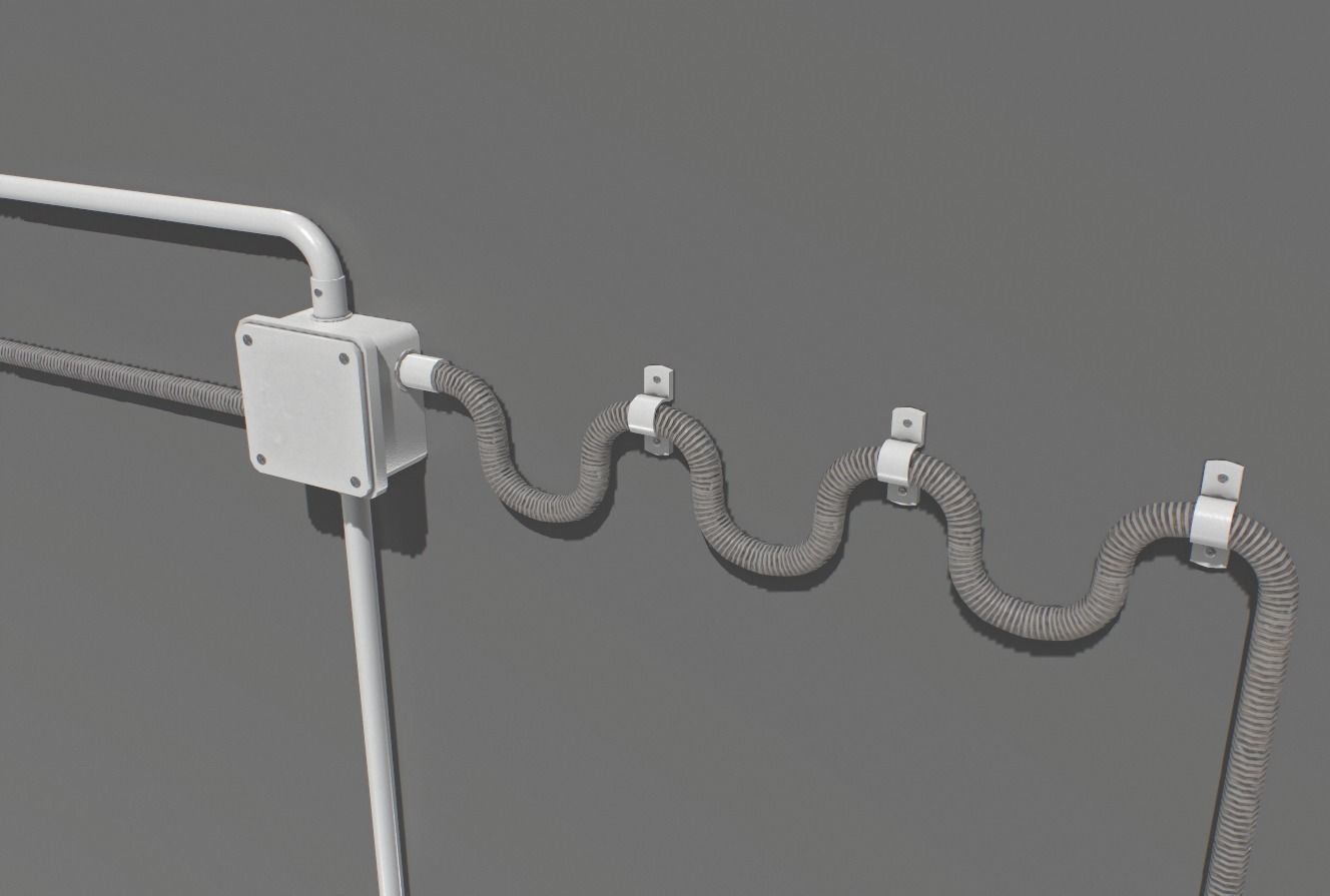Metal Electric wall wires set Low-poly 3D model_7