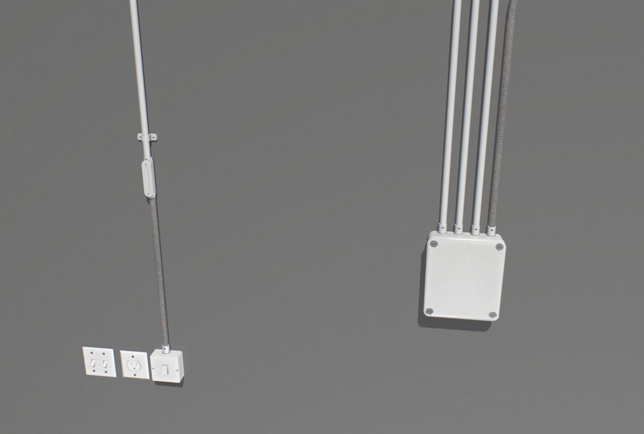 Metal Electric wall wires set Low-poly 3D model_3