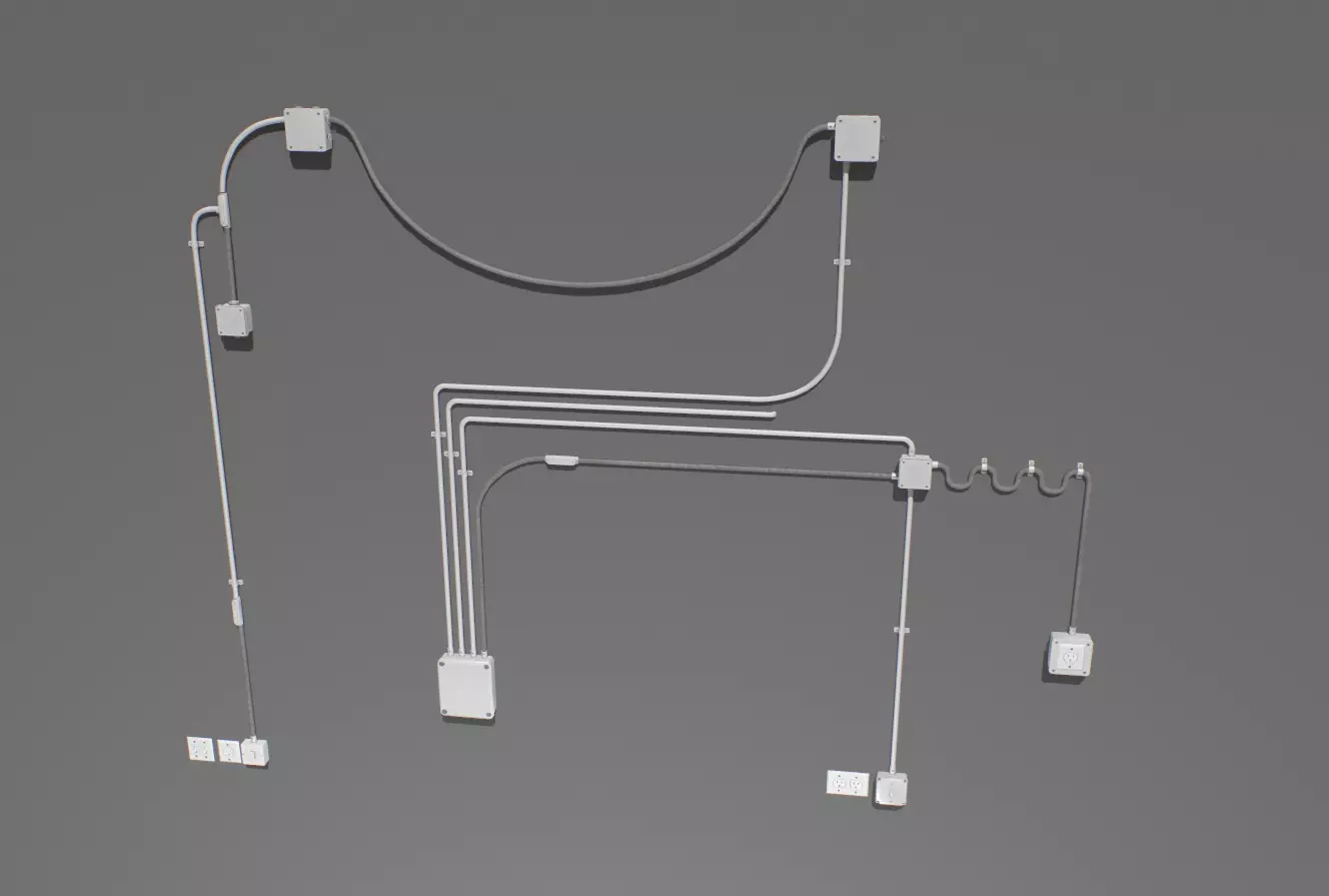 Metal Electric wall wires set Low-poly 3D model_0