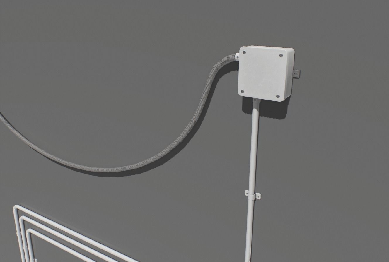 Metal Electric wall wires set Low-poly 3D model_5