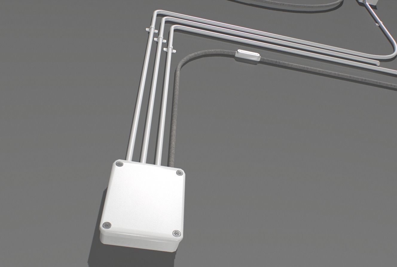 Metal Electric wall wires set Low-poly 3D model_10