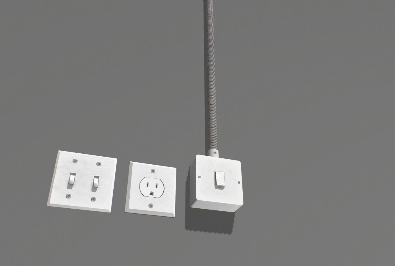 Metal Electric wall wires set Low-poly 3D model_8